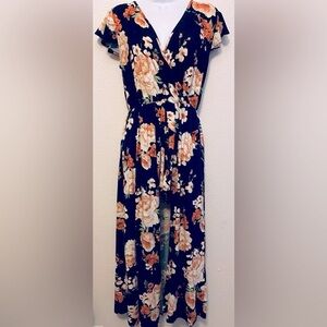 Boho Floral Mock Wrap‎ Maxi Skirt Romper Pink Navy Blue Garden Feminine Fairy